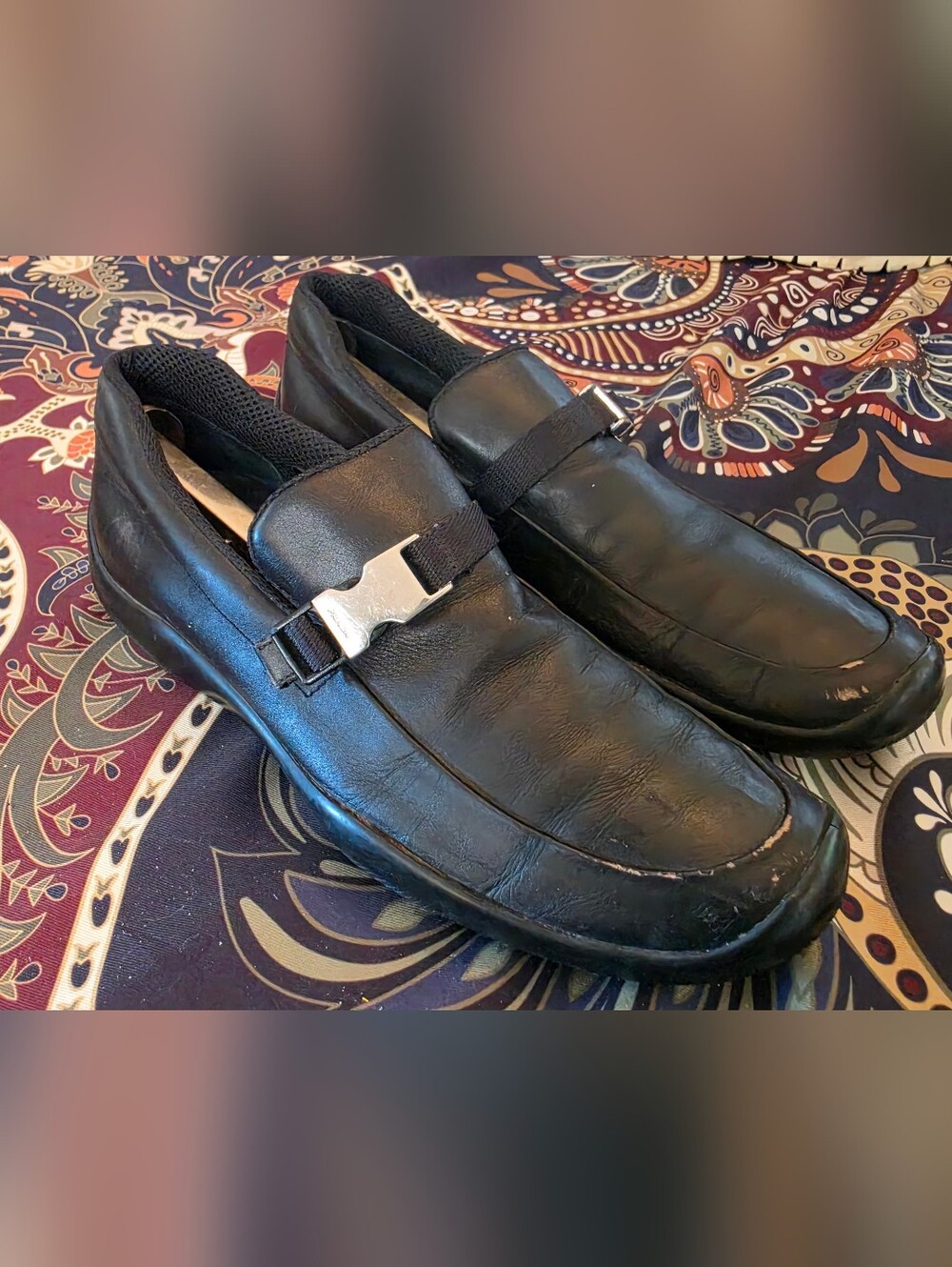 VTG Prada Sport PS1187 Black Nappa Leather Flexible Sole Buckle Loafer Mens 10